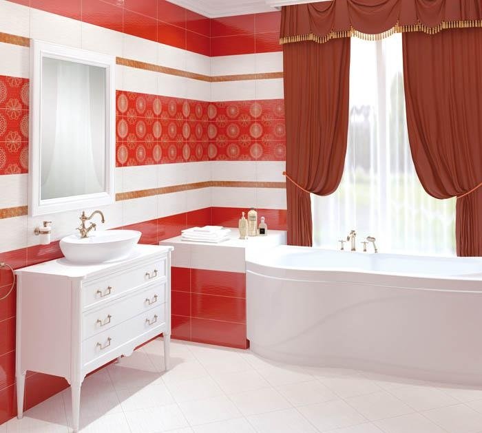 Красная плитка в ванной plitka vanny ru. Mapisa Ceramica красная плитка. Красная плитка для ванной комнаты. Ванная комната в красно белом цвете. Красно белая ванная комната.